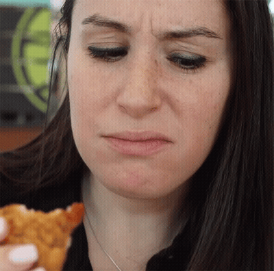 Woman Funny Face Holding Fried Food