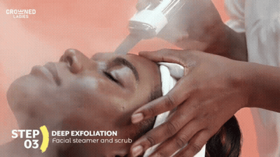 Woman Getting Deep Exfoliation Facial Steamer And Scrub GIF