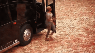 Woman Getting Out Of Bus Saying Premiere GIF