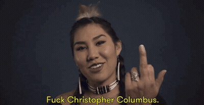 Woman Giving Middle Finger Fuck Christopher Columbus GIF