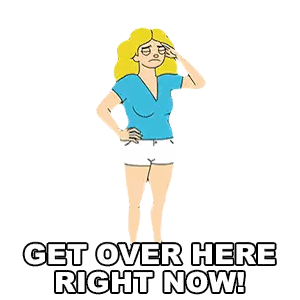 Woman Hands On Hips Get Over Here Right Now Sticker
