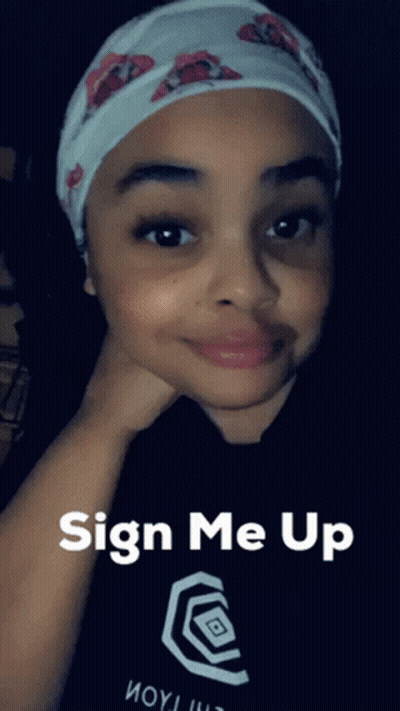 Woman Headband Black Shirt Says Sign Me Up GIF