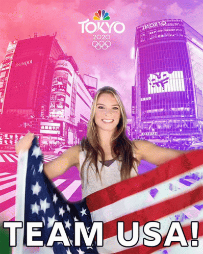 Woman Holding American Flag At Tokyo 2020 Olympics GIF