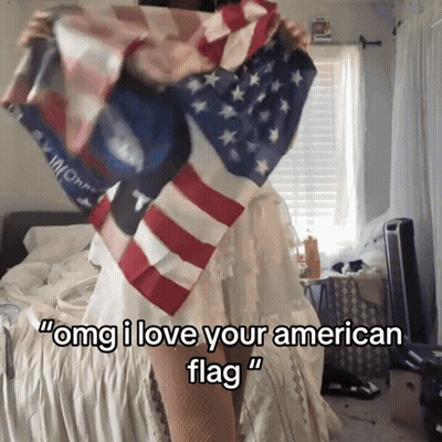 Woman Holding American Flag Omg I Love Your American Flag GIF