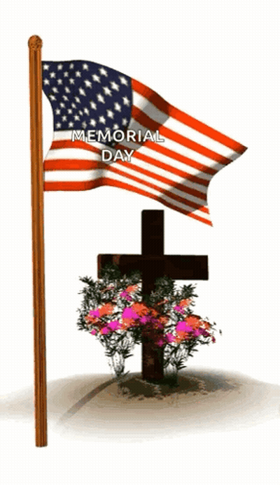 Woman Holding American Flag Saying Happy Memorial Day GIF