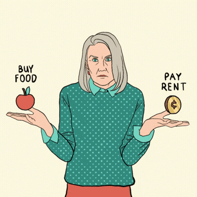 Woman Holding Apple And Coin Buy Food Pay Rent GIF