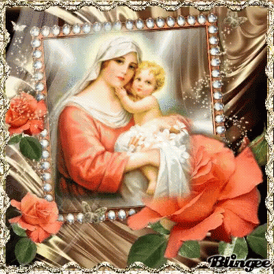 Woman Holding Baby In Frame With Roses GIF