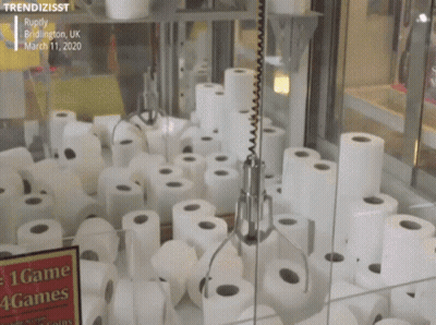 Woman Holding Baby In Restroom Asking Can You Spare A Square GIF