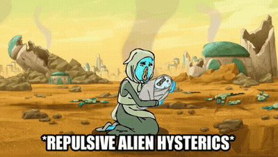 Woman Holding Baby Repulsive Alien Hysterics GIF