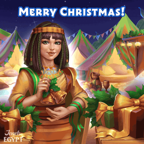 Woman Holding Bell Merry Christmas GIF