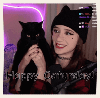 Woman Holding Black Cat Happy Saturday GIF