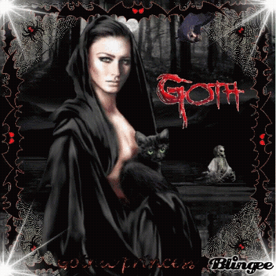 Woman Holding Black Cat With Red Goth Text GIF