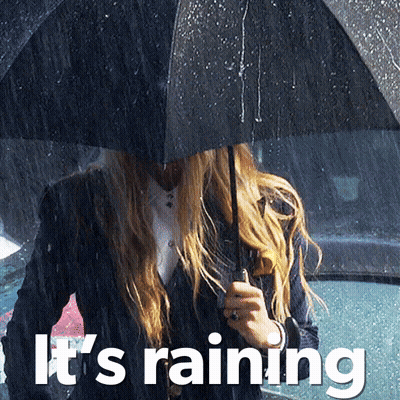 Woman Holding Black Umbrella In Rain GIF