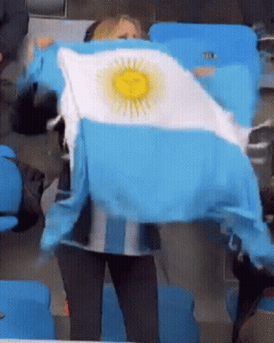 Woman Holding Blue And White Flag With Sun GIF