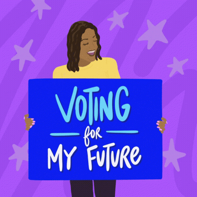 Woman Holding Blue Sign Voting For My Future GIF