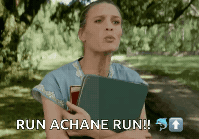 Woman Holding Book Saying Run Achane Run GIF