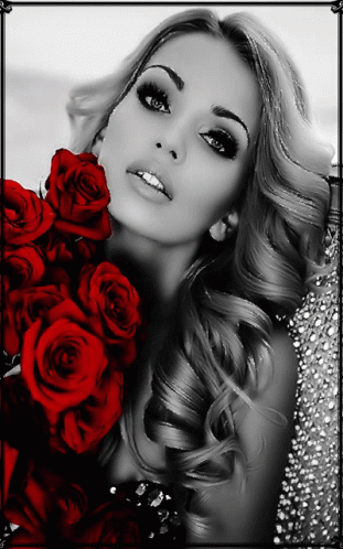 Woman Holding Bouquet Of Red Roses GIF