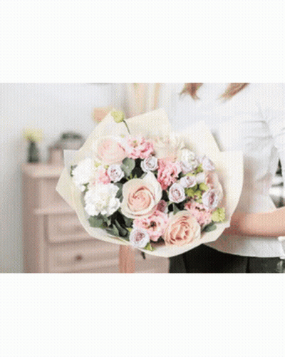 Woman Holding Bouquet Of Red Roses GIF