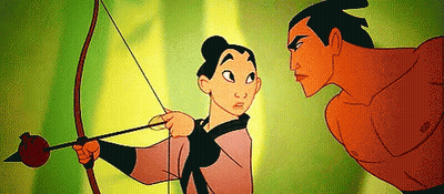 Woman Holding Bow And Arrow Next To Man GIF