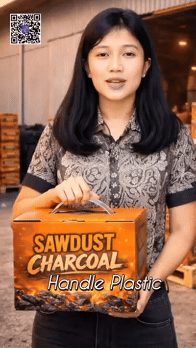 Woman Holding Box Saying Sawdust Charcoal Handle Plastic GIF