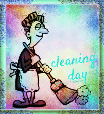 Woman Holding Broom Saying Cleaning Day GIF