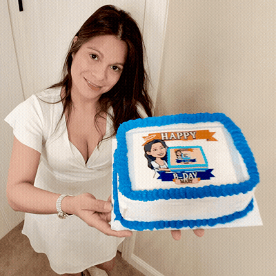 Woman Holding Cake Saying Happy B-Day GIF