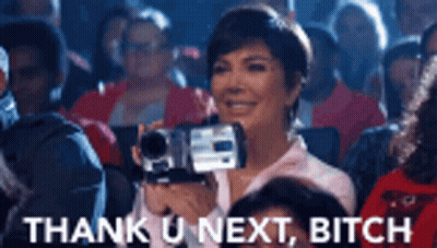 Woman Holding Camera In Front Of Crowd Thank U Next Bitch GIF