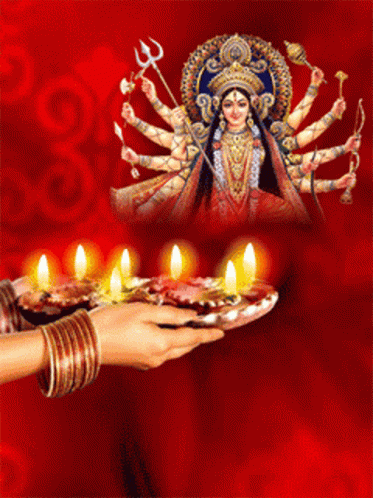 Woman Holding Candles Before Multi-Armed Woman GIF