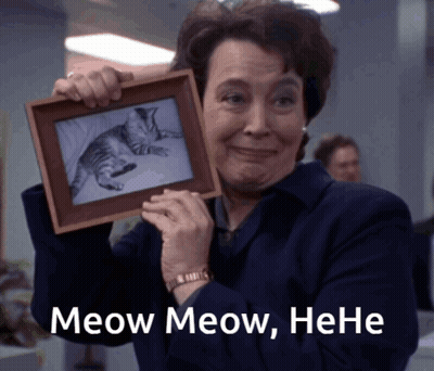 Woman Holding Cat Picture Saying Meow Meow Heh GIF