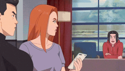 Woman Holding Cell Phone Man Looking On GIF