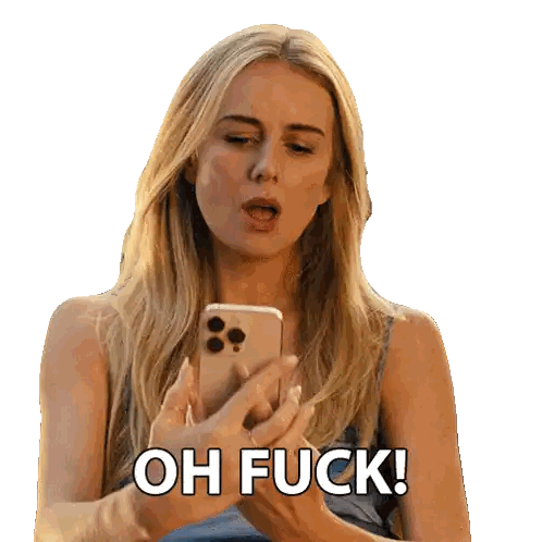 Woman Holding Cell Phone With Oh Fuck Sticker
