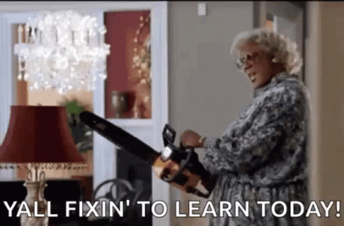 Woman Holding Chainsaw Saying Ya'll Fixin' To Learn Today GIF