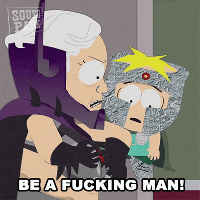 Woman Holding Child Saying Be A Fucking Man GIF