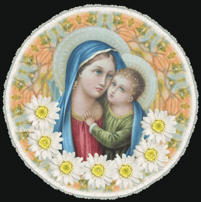 Woman Holding Child With Flowers GIF