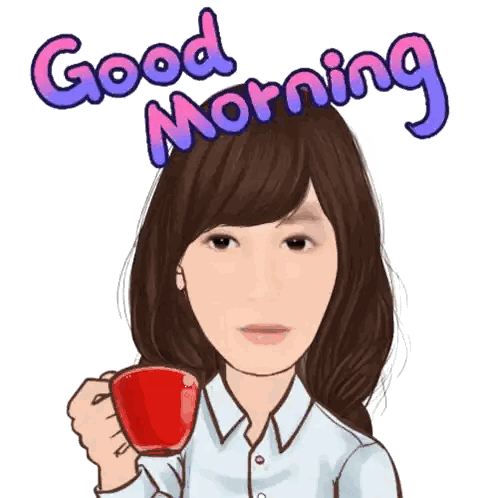 Woman Holding Coffee Cup Good Morning Sticker