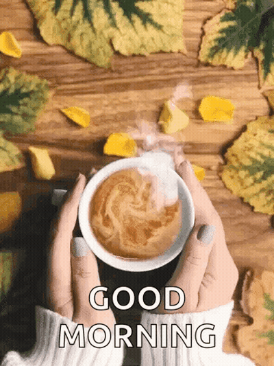 Woman Holding Coffee Cup Saying Good Morning GIF