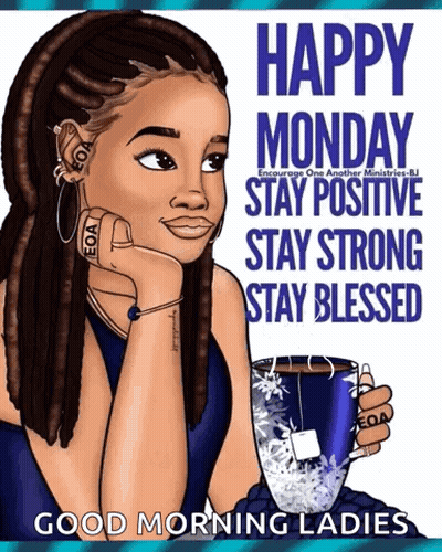 Woman Holding Coffee Saying Happy Monday Stay Positive GIF