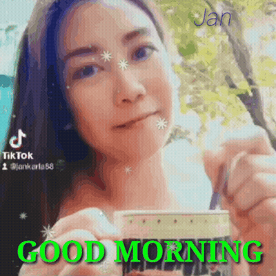 Woman Holding Coffee Says Good Morning GIF