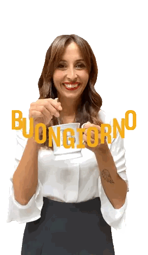 Woman Holding Coffee With Buongiorno Sticker