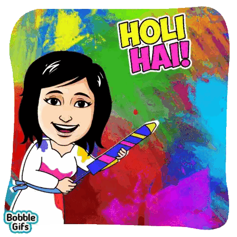 Woman Holding Colorful Holi Hai Object Sticker