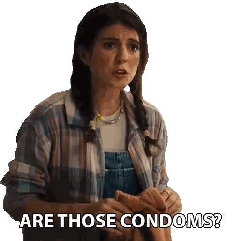Woman Holding Condom Asking Are Those Condoms Sticker
