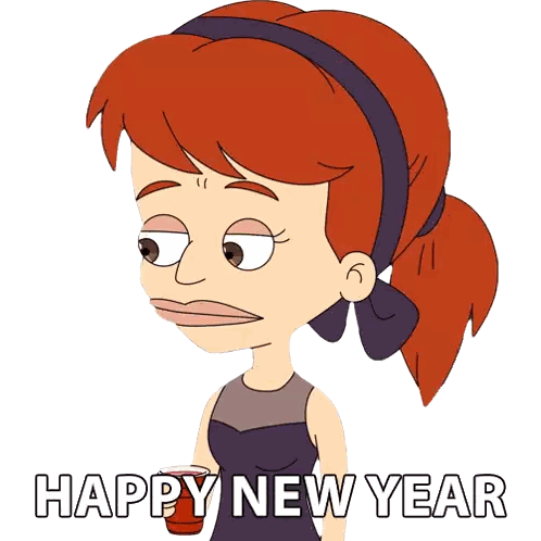 Woman Holding Cup Saying Happy New Year Sticker