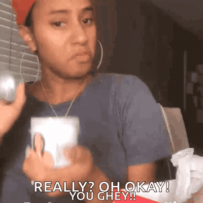 Woman Holding Cup Saying Really Oh Okay GIF