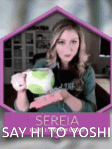 Woman Holding Cup Sereia Say Hi To Yoshi GIF