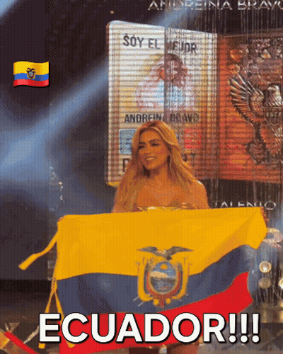 Woman Holding Ecuador Flag With Word Ecuador GIF