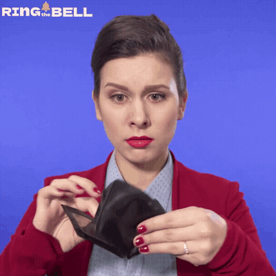 Woman Holding Empty Wallet Ring The Bell GIF