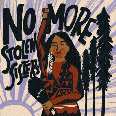 Woman Holding Fan Saying No More Stolen Sisters GIF