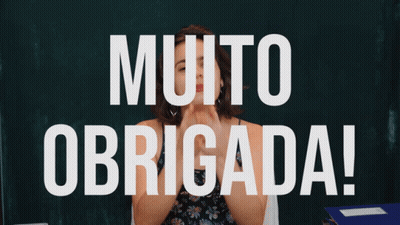 Woman Holding Fist In Front Of Muito Obrigada Sign GIF
