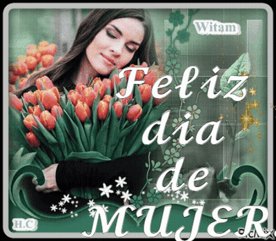Woman Holding Flowers Feliz Dia De Mujer GIF