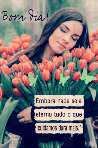 Woman Holding Flowers With Bom Dia GIF